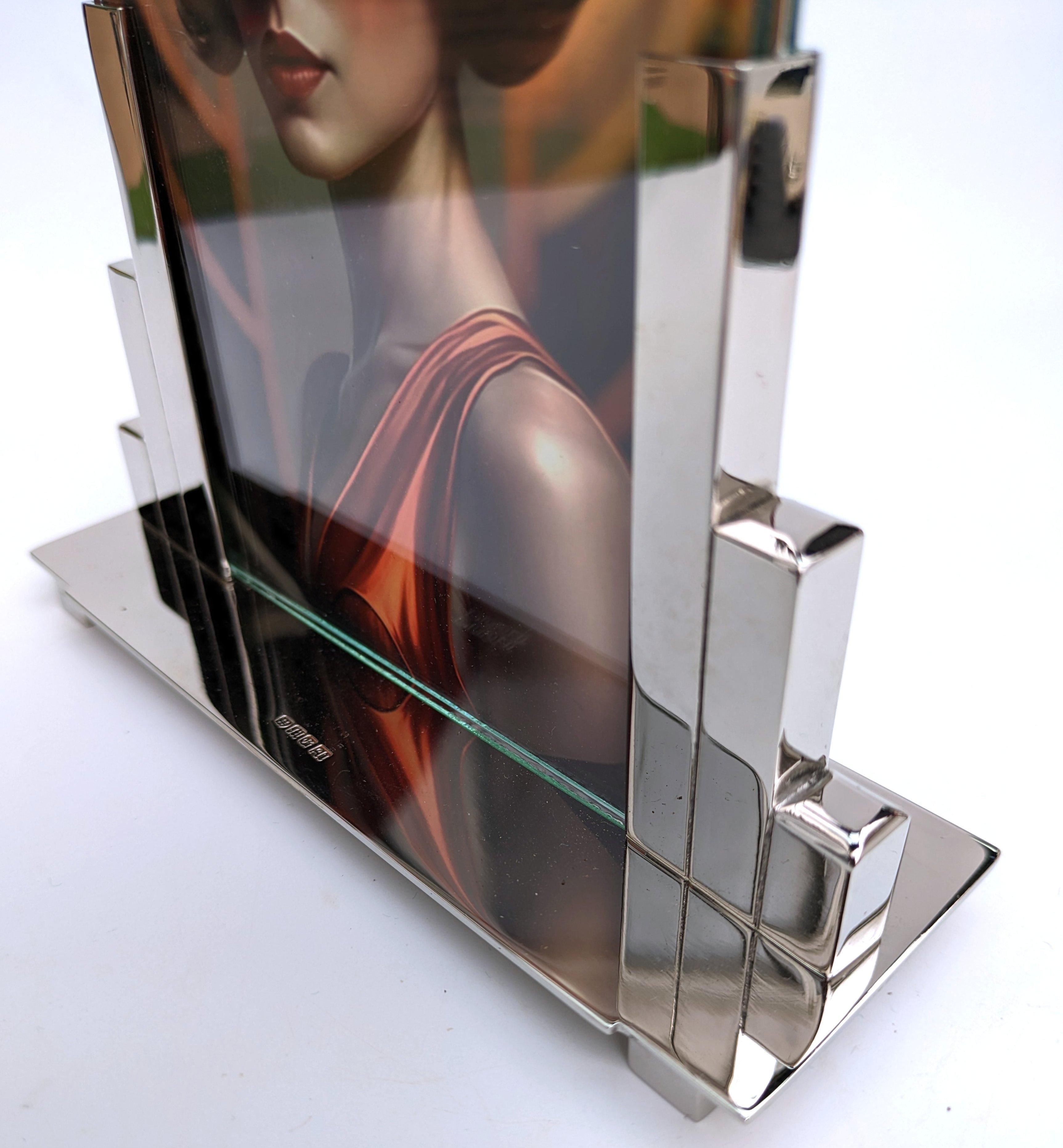 Art Deco Skyscraper Nickle Silver Free Standing Picture Frame, c1930 2