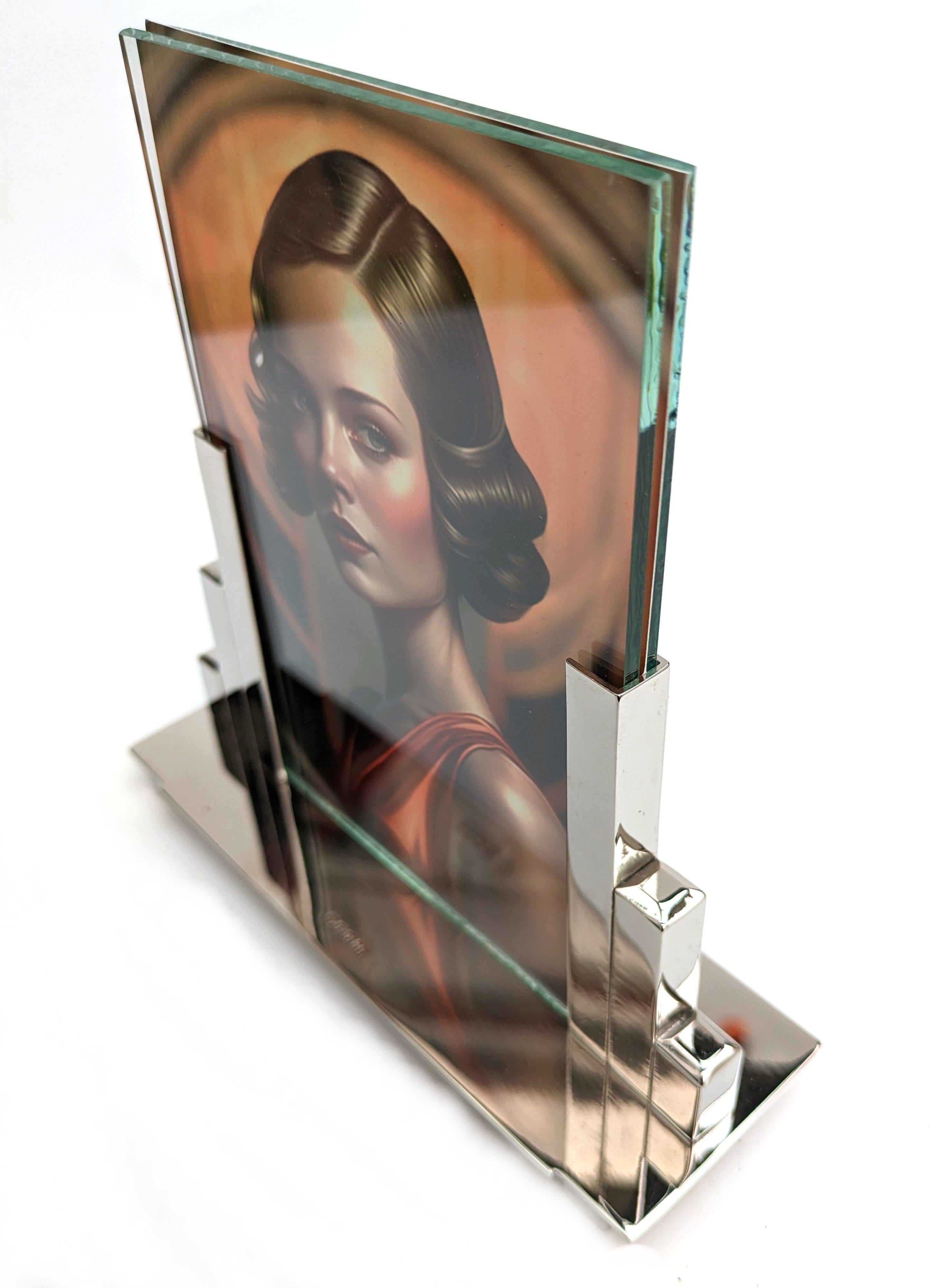 Art Deco Skyscraper Nickle Silver Free Standing Picture Frame, c1930 3