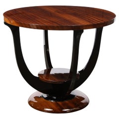 Art Deco Skyscraper Style 2 Tier Lacquer & Bookmatched Walnut Gueridon Table