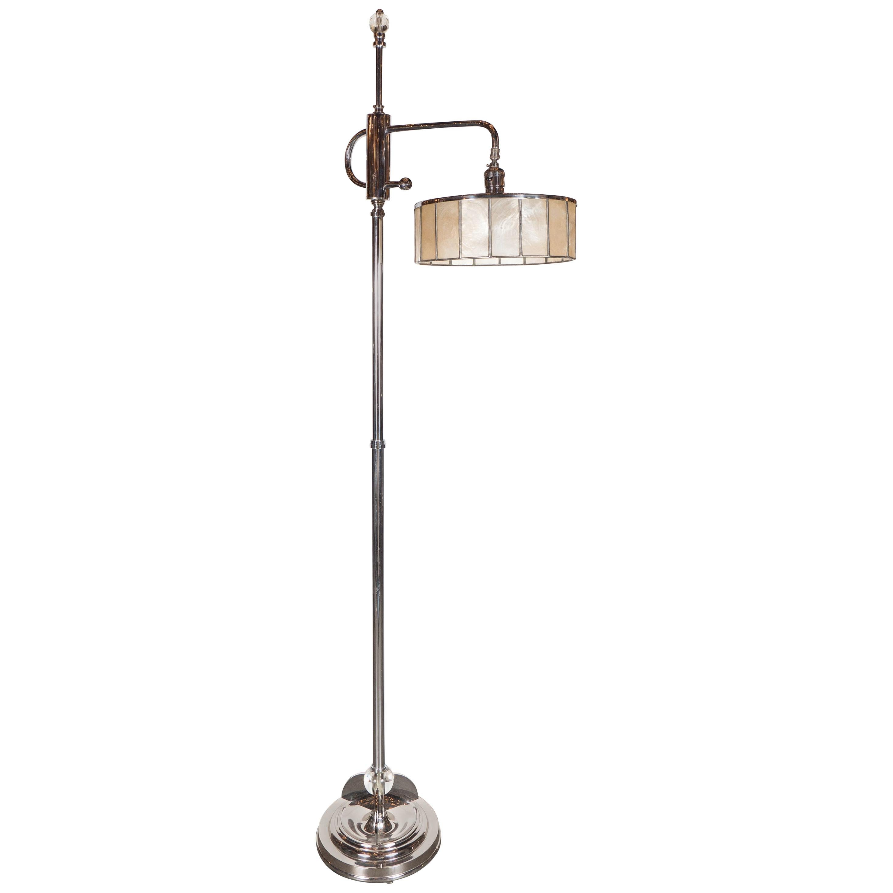 Art Deco Skyscraper Style Adjustable Floor Lamp with Shell Detailing