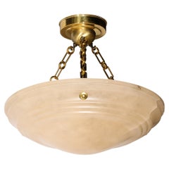 Art Deco Skyscraper Style Alabaster Pendant Chandelier with Brass Fittings