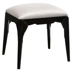 Art Deco Skyscraper Style Black Lacquer Bench in Platinum Holly Hunt Fabric