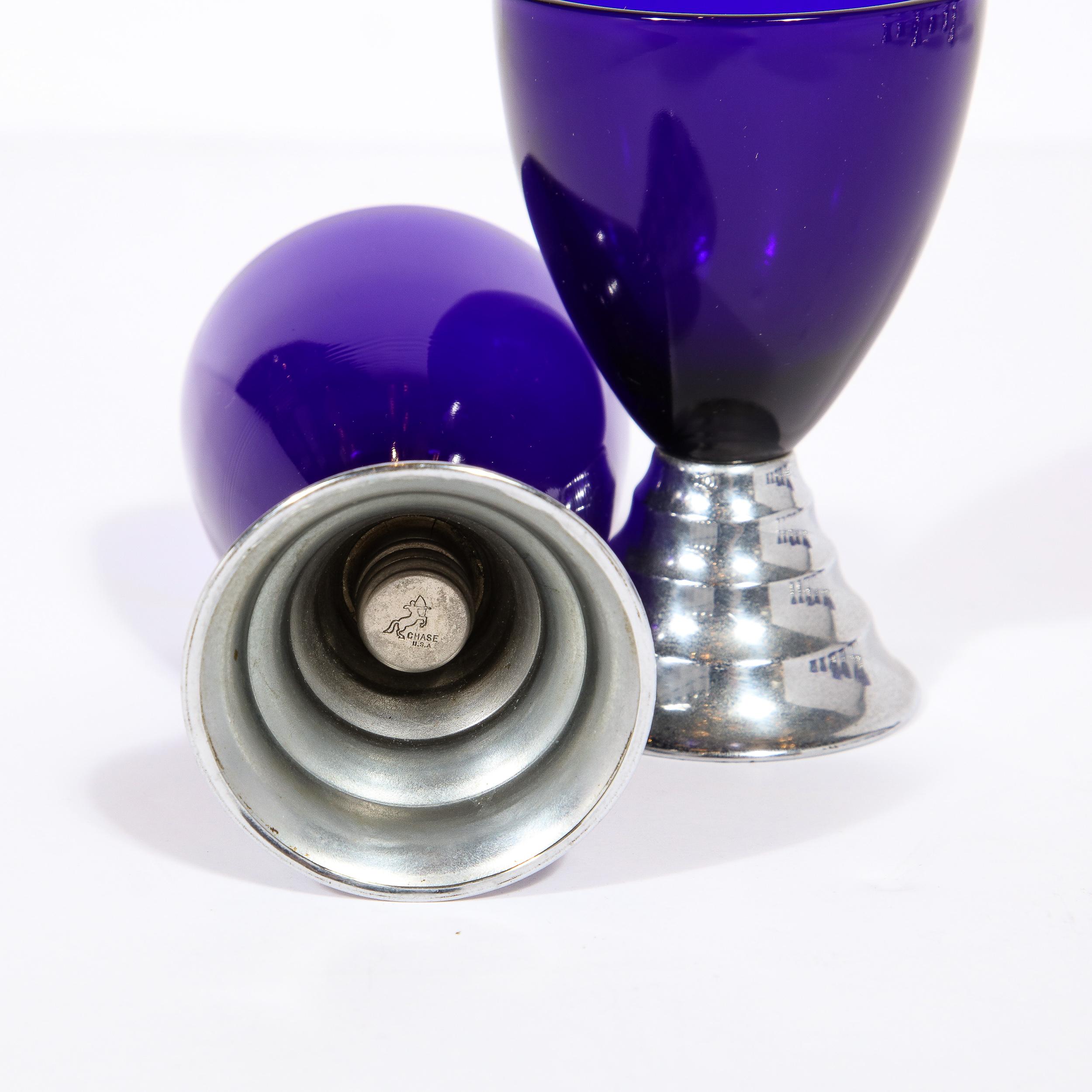 Cocktailgläser im Art-déco-Wolkenkratzer-Stil „Blue Moon“ aus Chrom von Chase im Angebot 3
