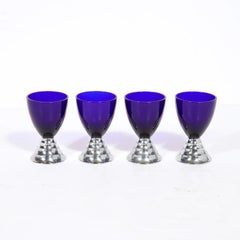 Art Deco Skyscraper Style "Blue Moon" Cocktail Glasses in Chrome by Chase