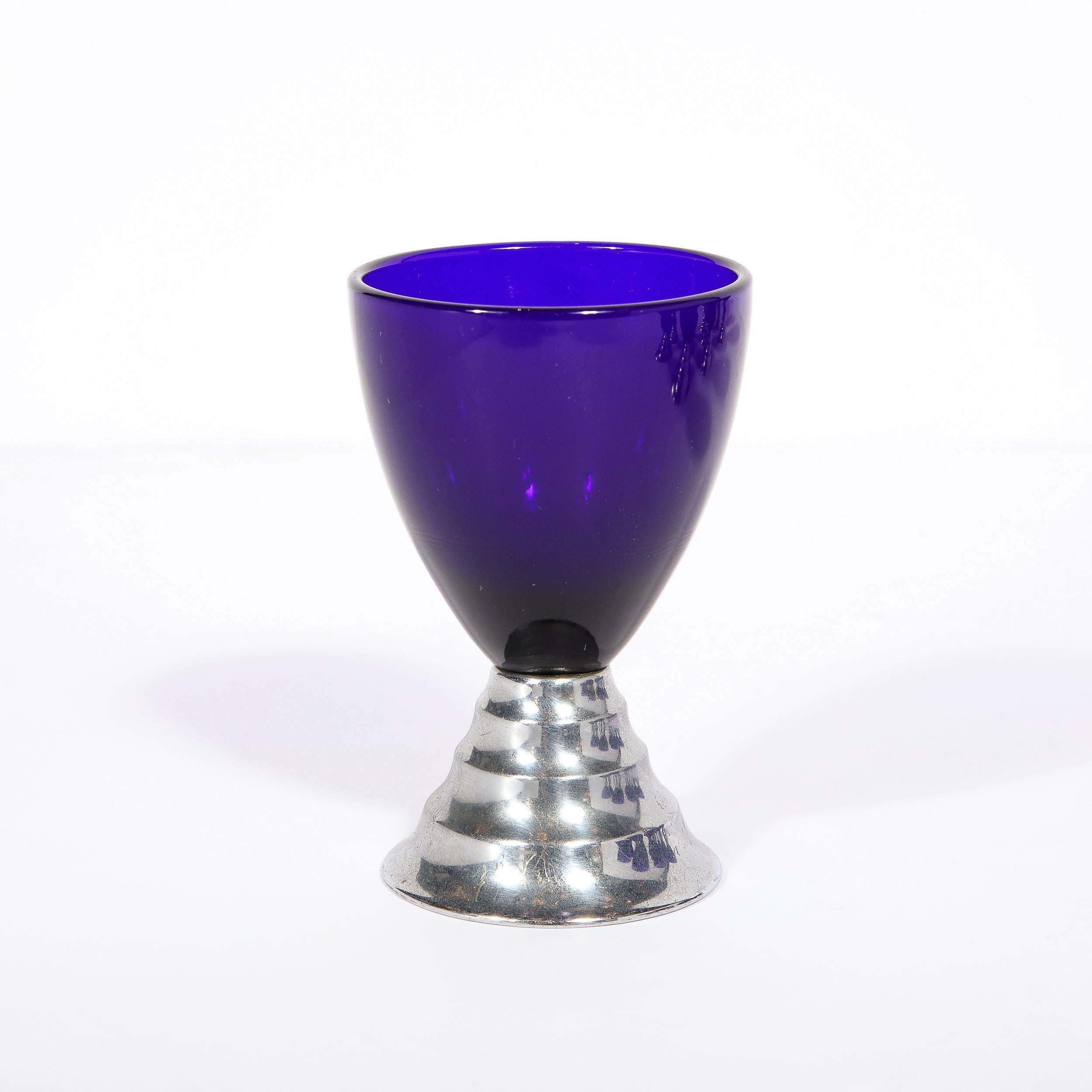 Cocktailgläser im Art-déco-Wolkenkratzer-Stil „Blue Moon“ aus Chrom von Chase (Glas) im Angebot