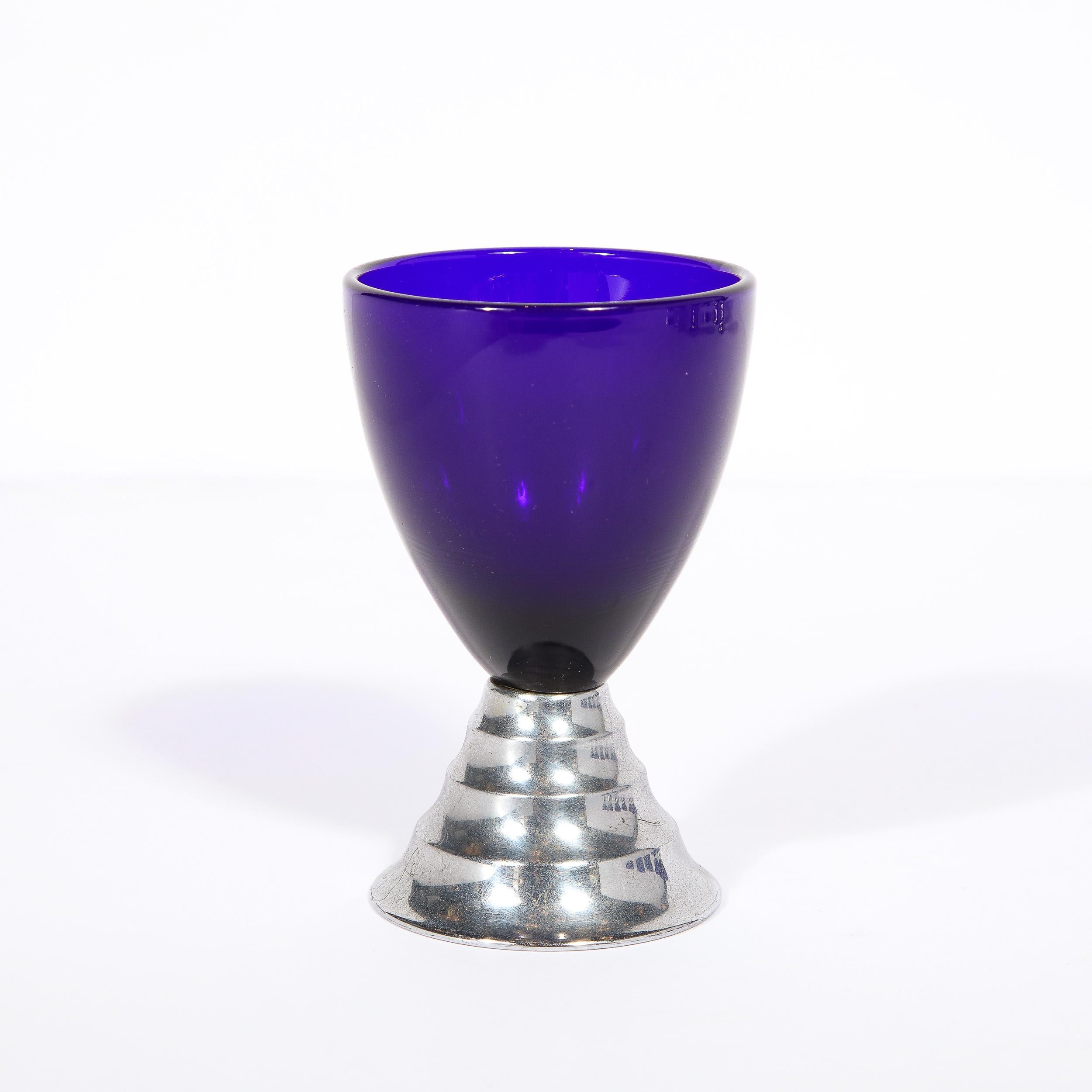 Cocktailgläser im Art-déco-Wolkenkratzer-Stil „Blue Moon“ aus Chrom von Chase im Angebot 2