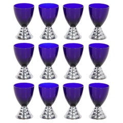 Art Deco Skyscraper Style "Blue Moon" Cocktail Glasses in Chrome by Chase