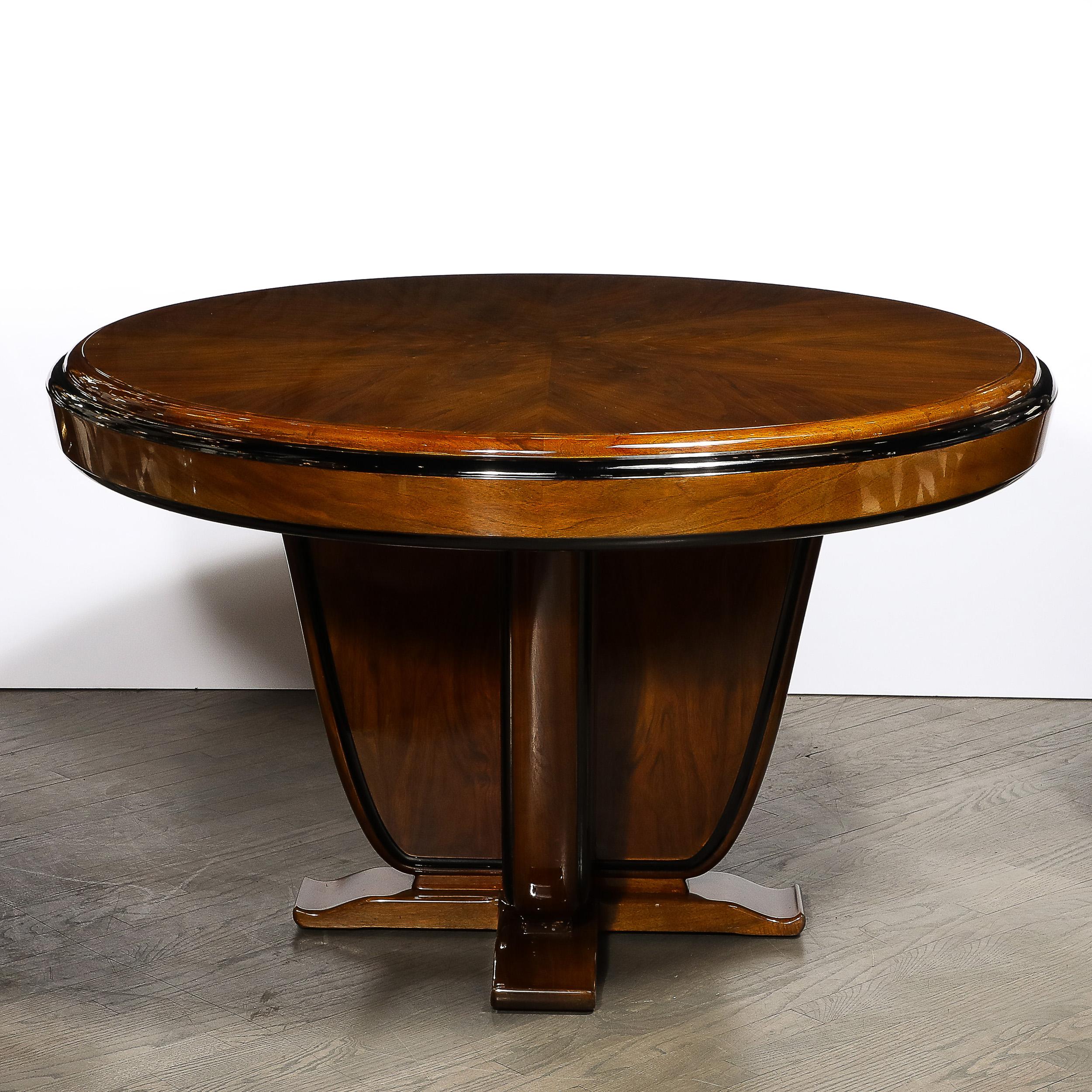 Art Deco Skyscraper Style Bookmatched Walnut & Black Lacquer Dining/Centre Table For Sale 5