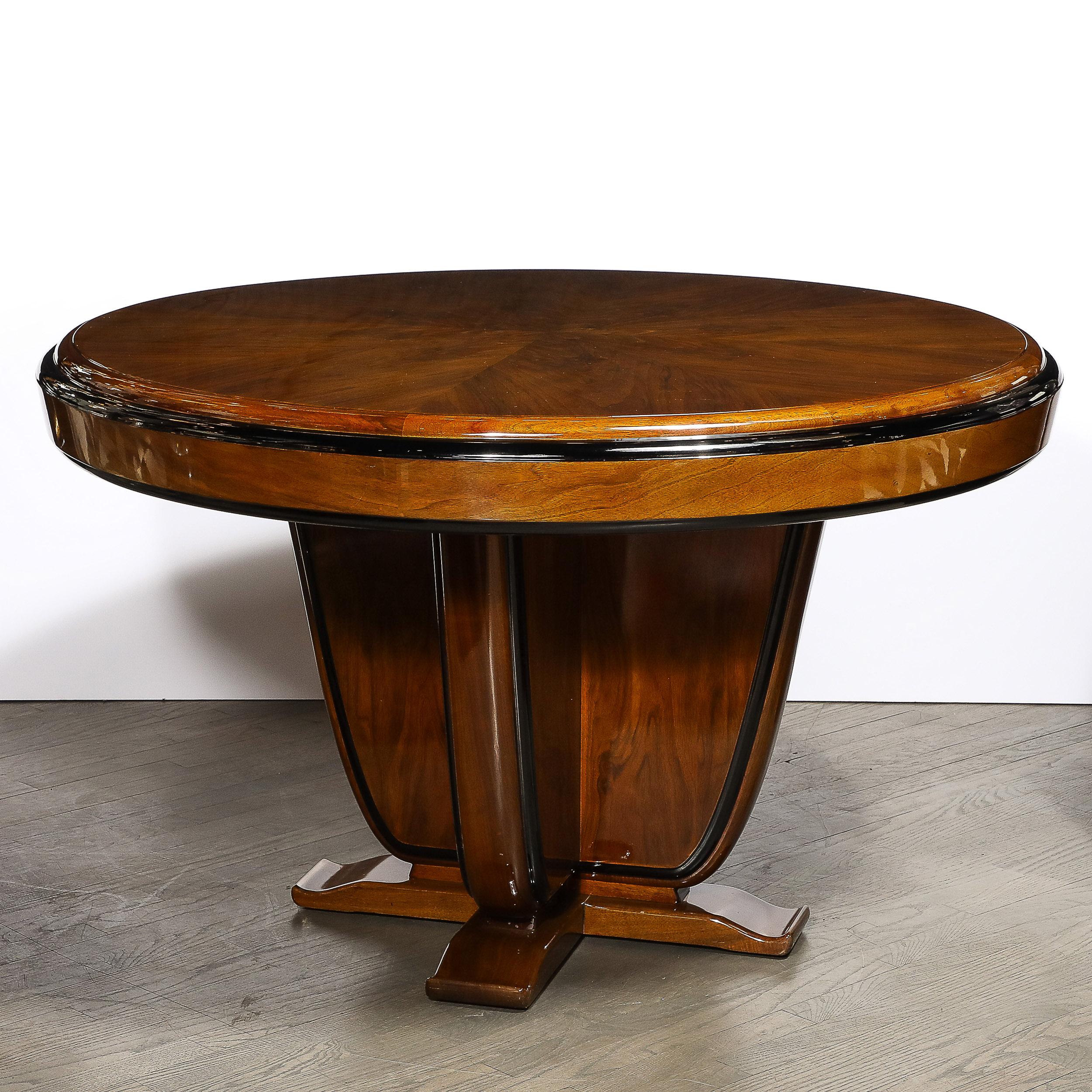 French Art Deco Skyscraper Style Bookmatched Walnut & Black Lacquer Dining/Centre Table For Sale