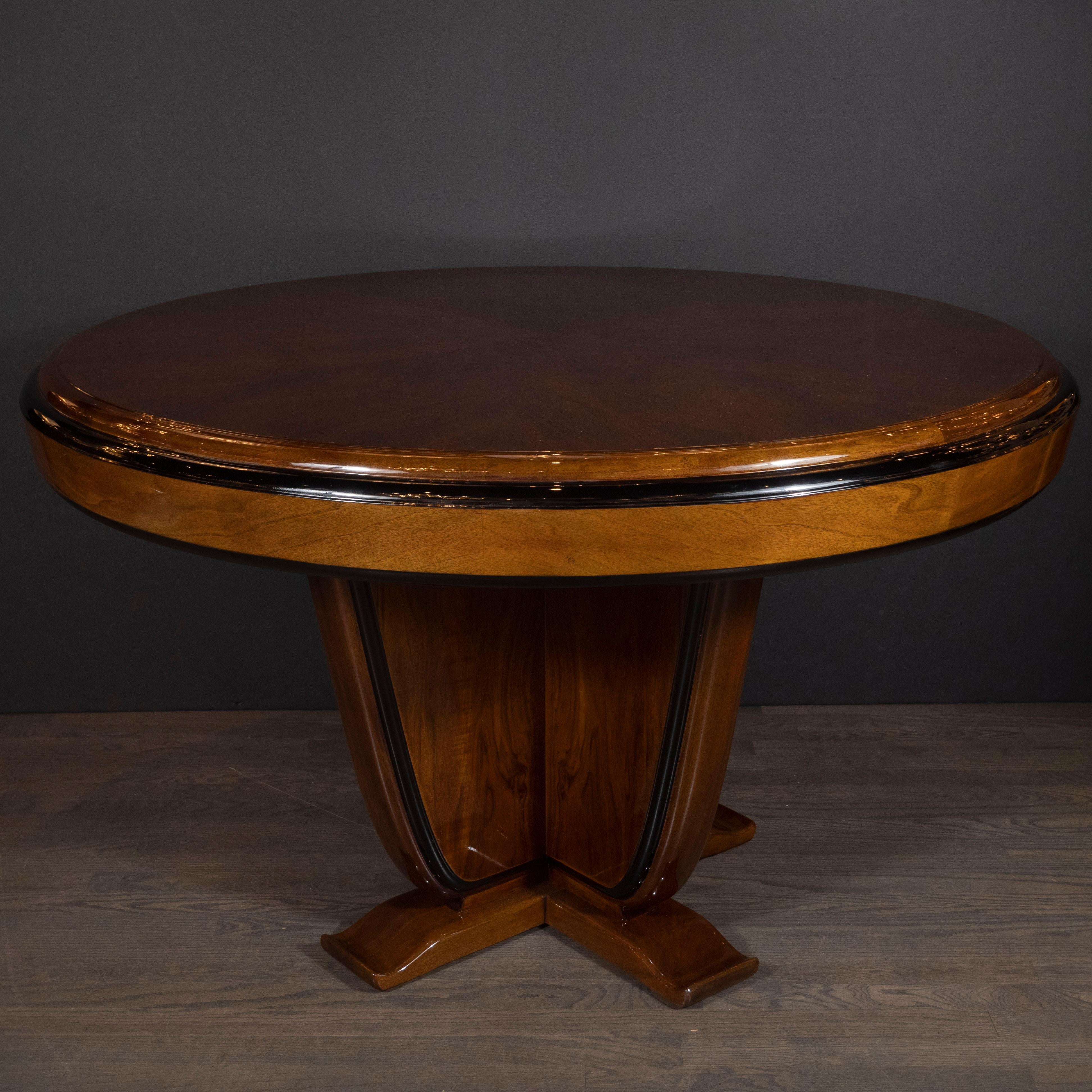 Art Deco Skyscraper Style Bookmatched Walnut & Black Lacquer Dining/Centre Table In Excellent Condition For Sale In New York, NY