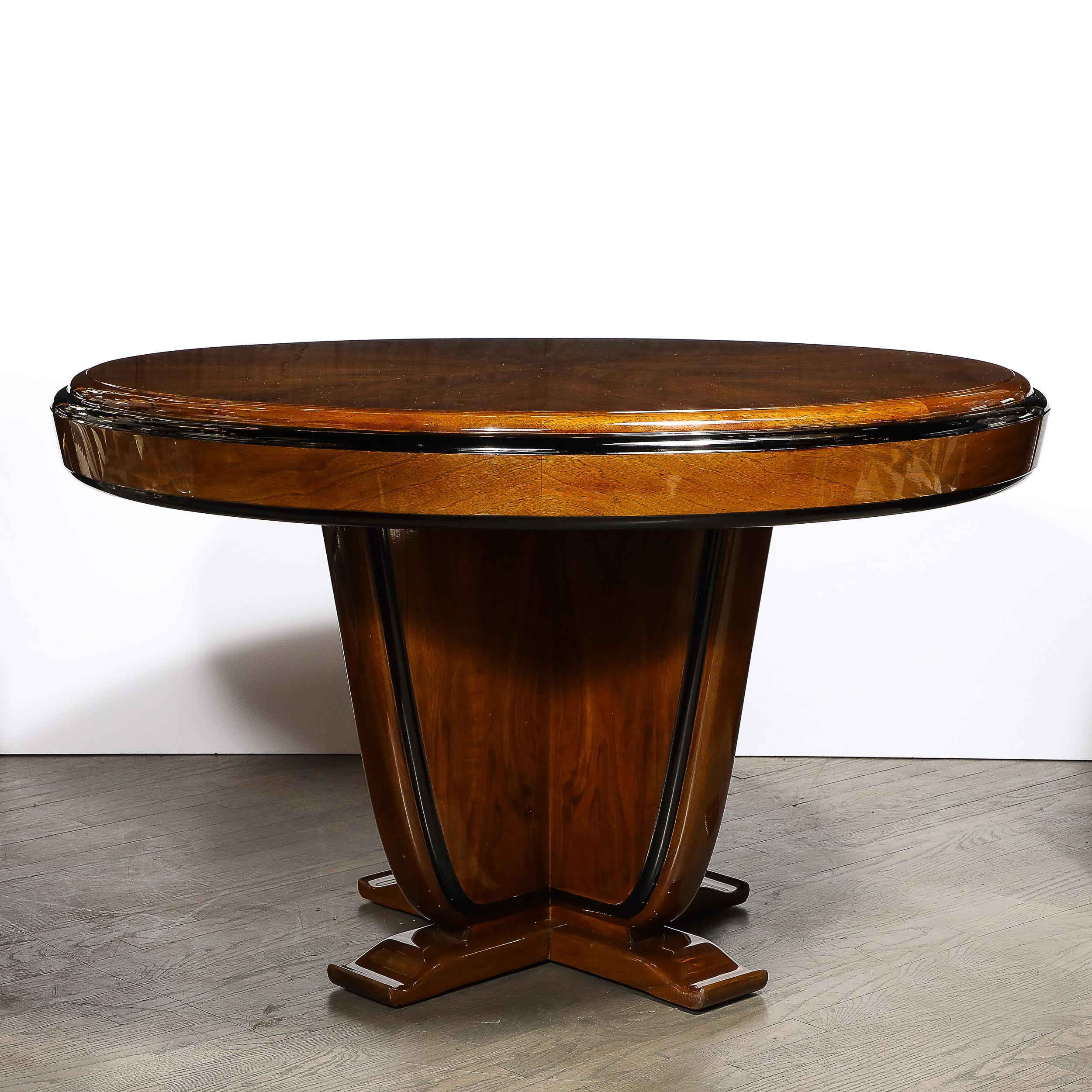 Art Deco Skyscraper Style Bookmatched Walnut & Black Lacquer Dining/Centre Table In Excellent Condition For Sale In New York, NY