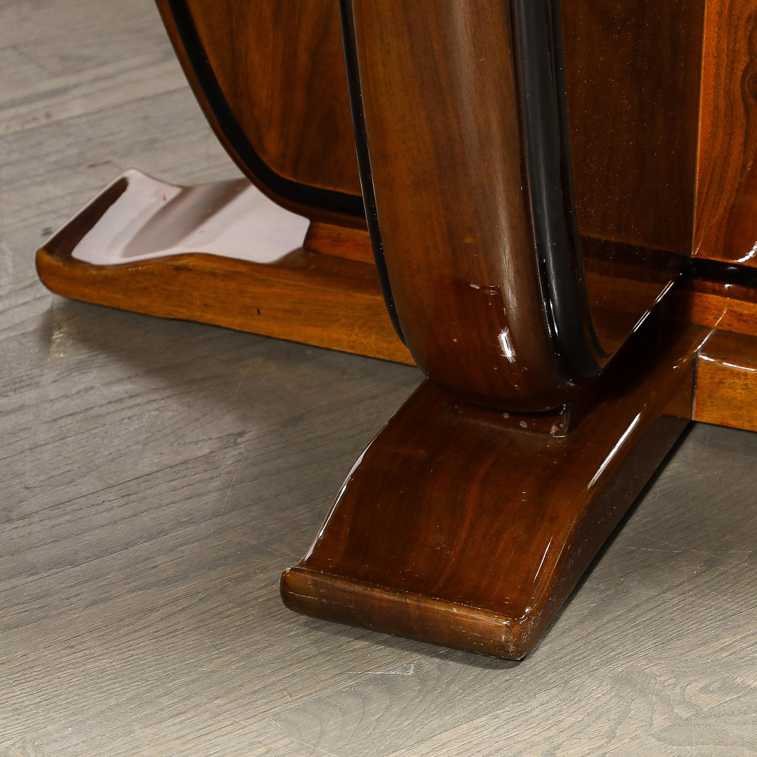 Art Deco Skyscraper Style Bookmatched Walnut & Black Lacquer Dining/Centre Table For Sale 2