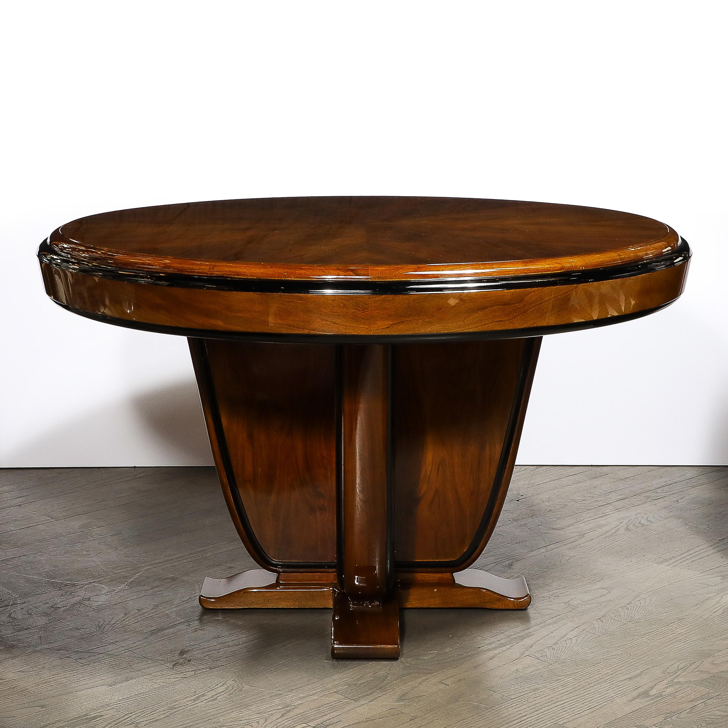 Art Deco Skyscraper Style Bookmatched Walnut & Black Lacquer Dining/Centre Table For Sale 3