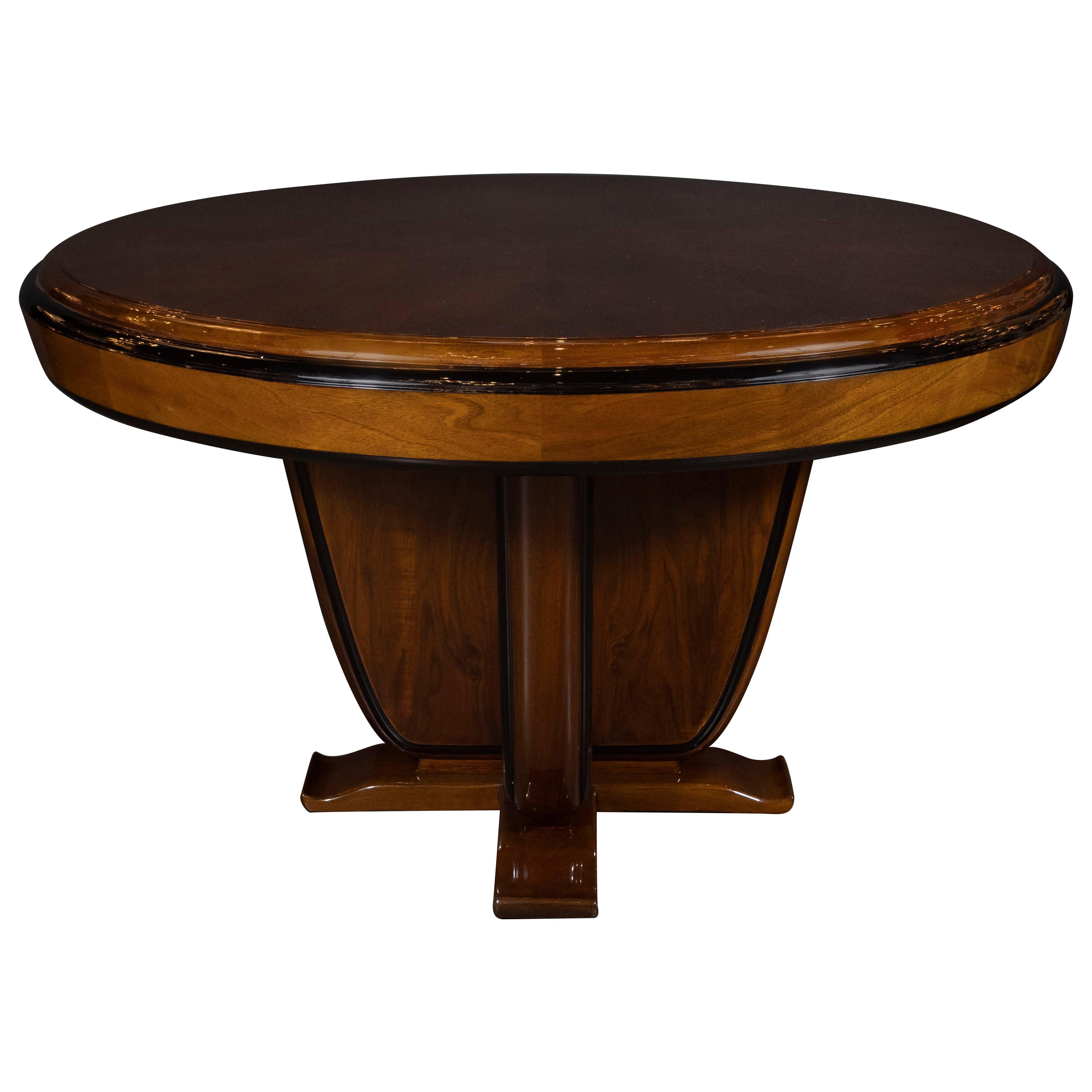 Art Deco Skyscraper Style Bookmatched Walnut & Black Lacquer Dining/Centre Table