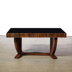 Art Deco Skyscraper Style Cocktail Table in Book-Matched Walnut & Vitrolite Top