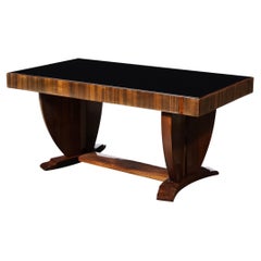 Art Deco Skyscraper Style Cocktail Table in Book-Matched Walnut & Vitrolite Top