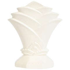 Art Deco Skyscraper Style Cream Ceramic Cubist Foliate Vase from Czecho-Slovakia
