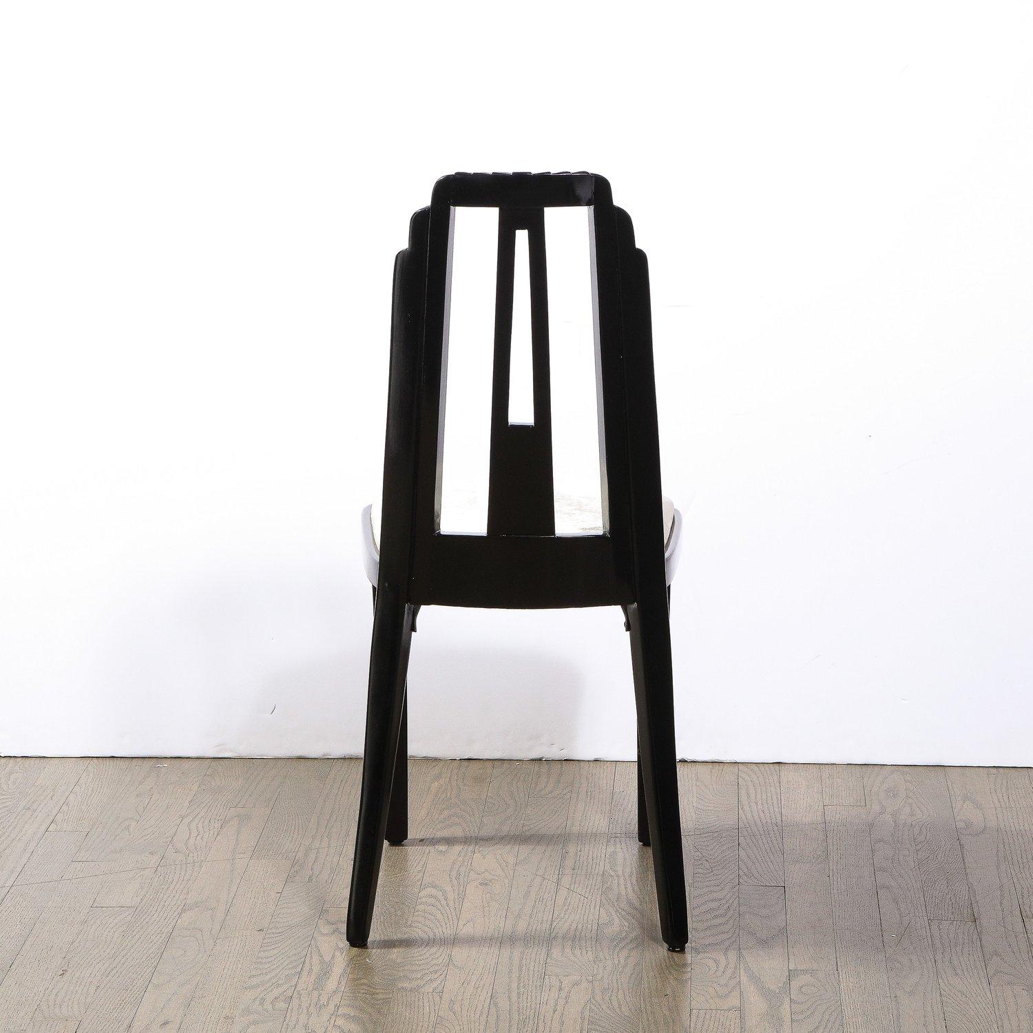 Art Deco Skyscraper Style Dining Chair in Black Lacquer and Smoked Pewter Velvet For Sale 4