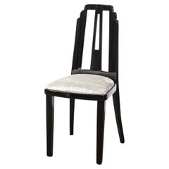 Vintage Art Deco Skyscraper Style Dining Chair in Black Lacquer and Smoked Pewter Velvet