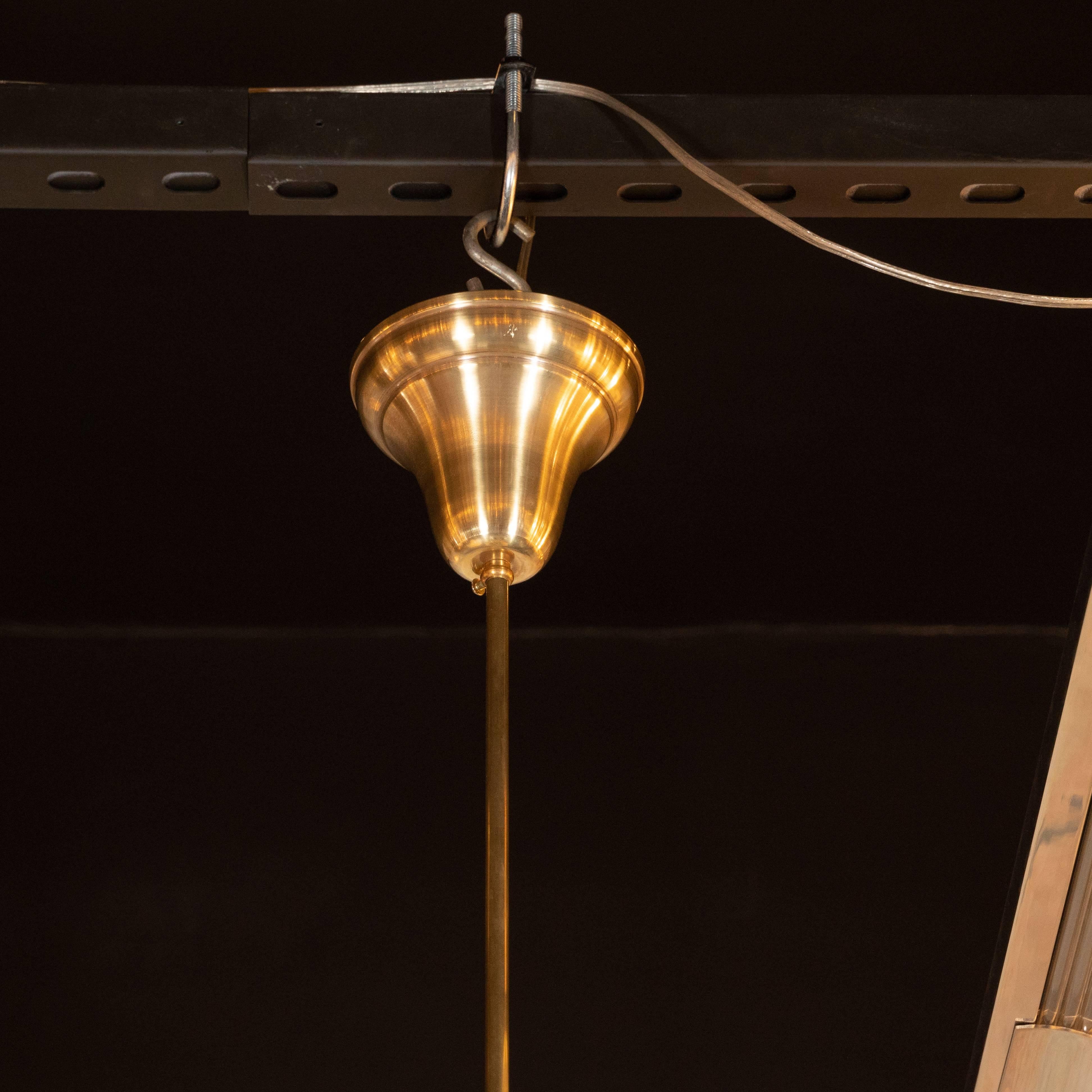 Art Deco Skyscraper Style Faceted Pendant in Frosted and Translucent Amber Glass 1