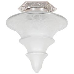 Art Deco Skyscraper Style Frosted Glass Chandelier with Nickeled Fittings