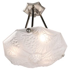 Art Deco Skyscraper Style Frosted Glass Pendant signed André Nuet for Schneider
