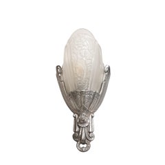 Art Deco Skyscraper Style Frosted Glass Sconces w/ Silvered Fittings