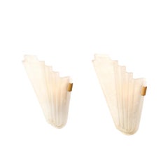 Art Deco Skyscraper Style Frosted Glass Slip Shade Crystalline Texture Sconces