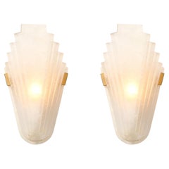 Art Deco Skyscraper Style Frosted Glass Slip Shade Crystalline Texture Sconces
