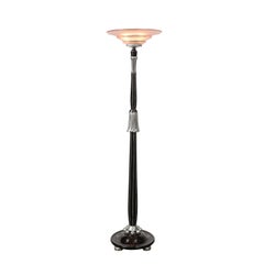 Art Deco Skyscraper Style Frosted Rose Glass Torchiere w/ Stylized Cubist Detail