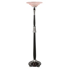 Torchiere in vetro rosa smerigliato in stile Art Deco Skyscraper con dettagli cubisti stilizzati