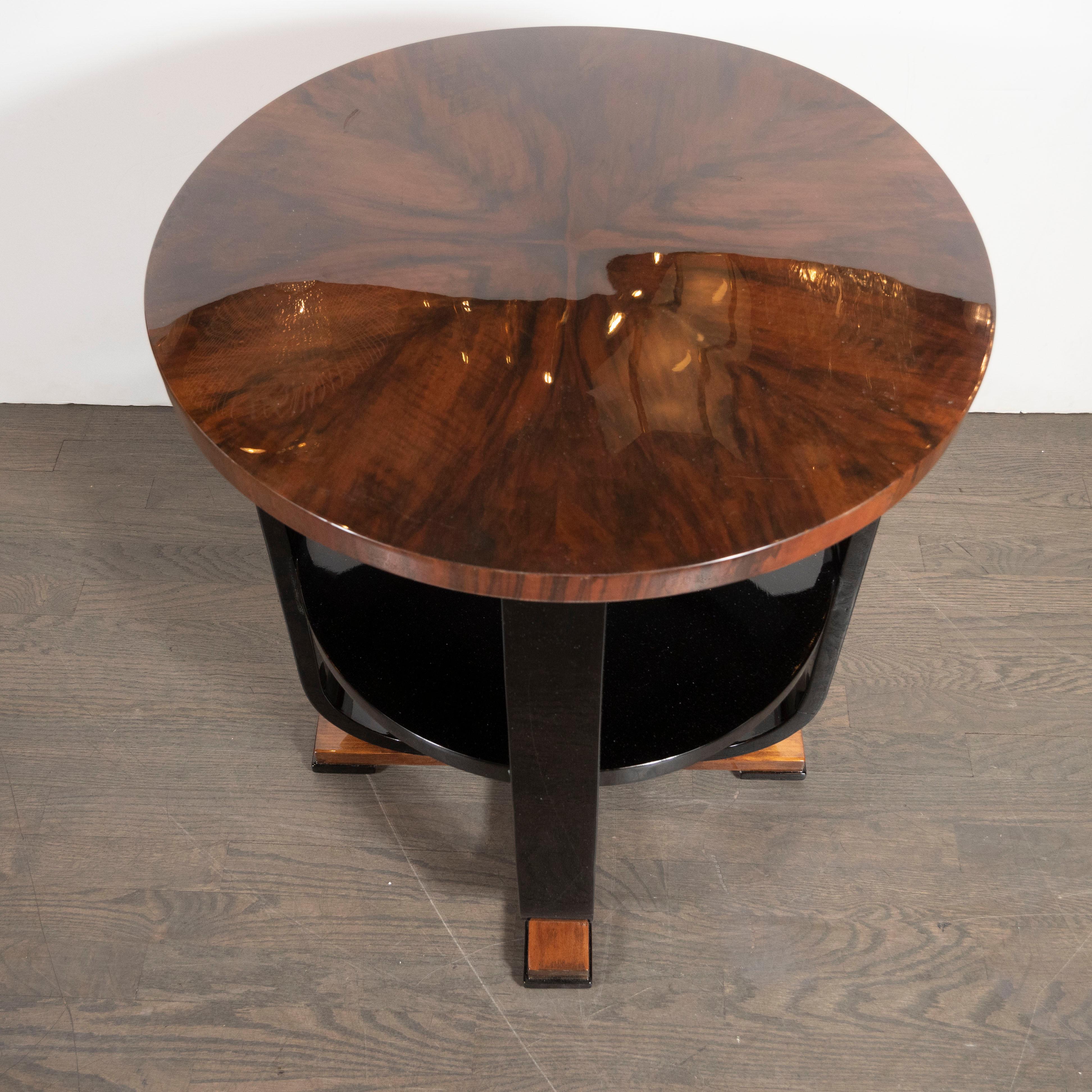 Art Deco Skyscraper Style Lacquer & Bookmatched Walnut Two-Tier Gueridon Table 2