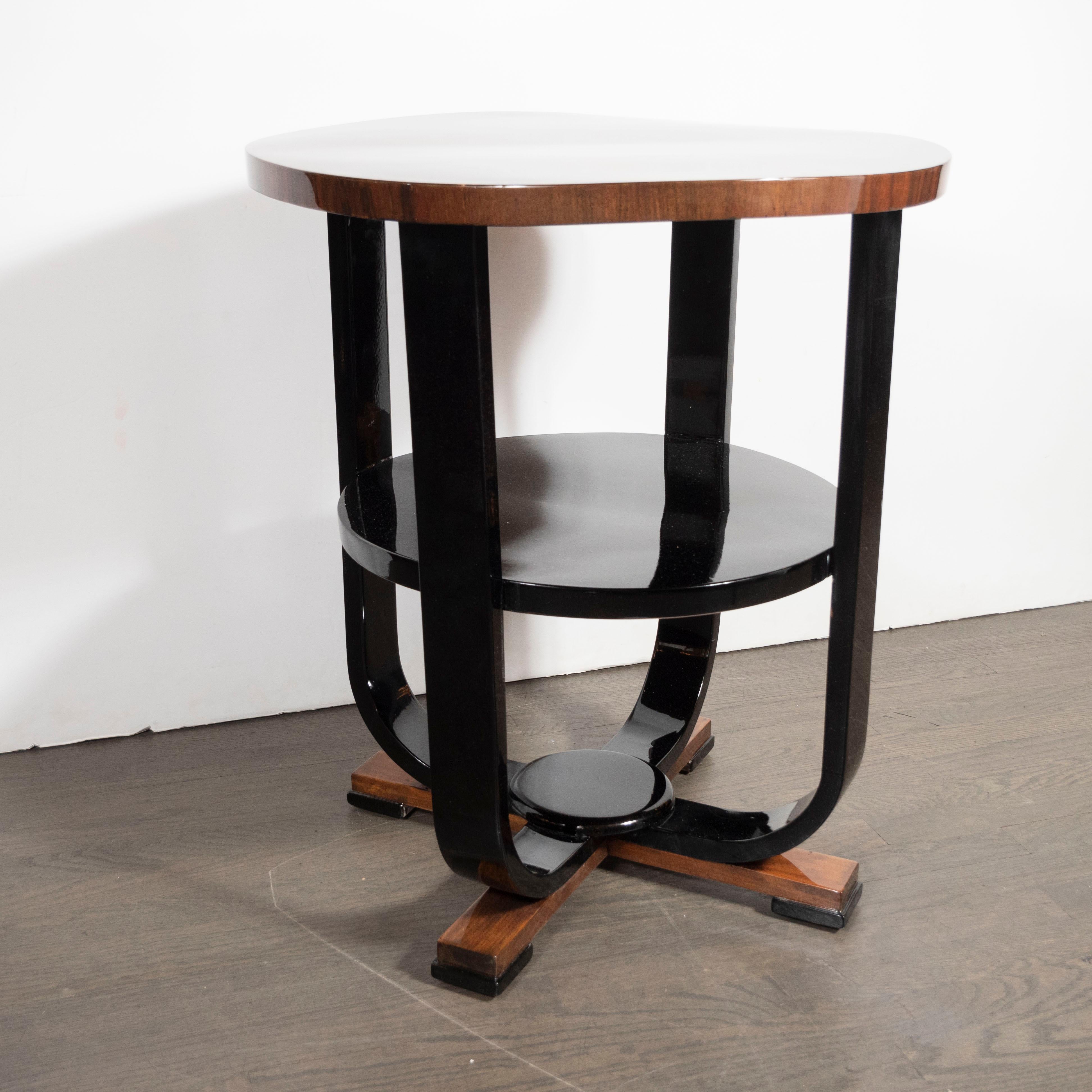 Art Deco Skyscraper Style Lacquer & Bookmatched Walnut Two-Tier Gueridon Table 4
