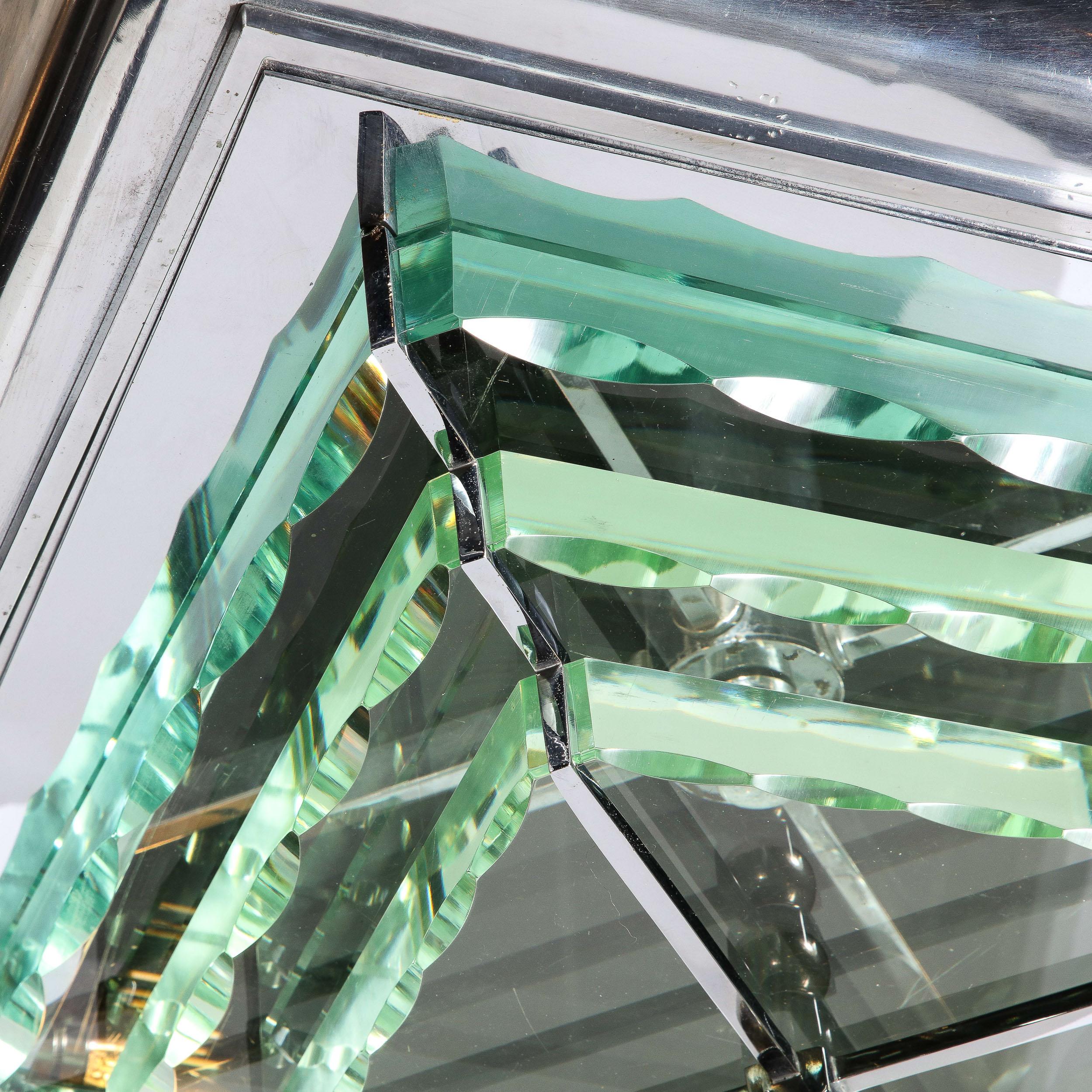 Art déco-Wolkenkratzer-Stil  Maschinenzeitalter  Kronleuchter aus poliertem Aluminium und Glas 6