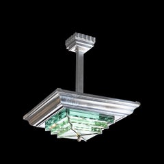 Art Deco Skyscraper Style  Machine Age  Polished Aluminum & Glass Chandelier