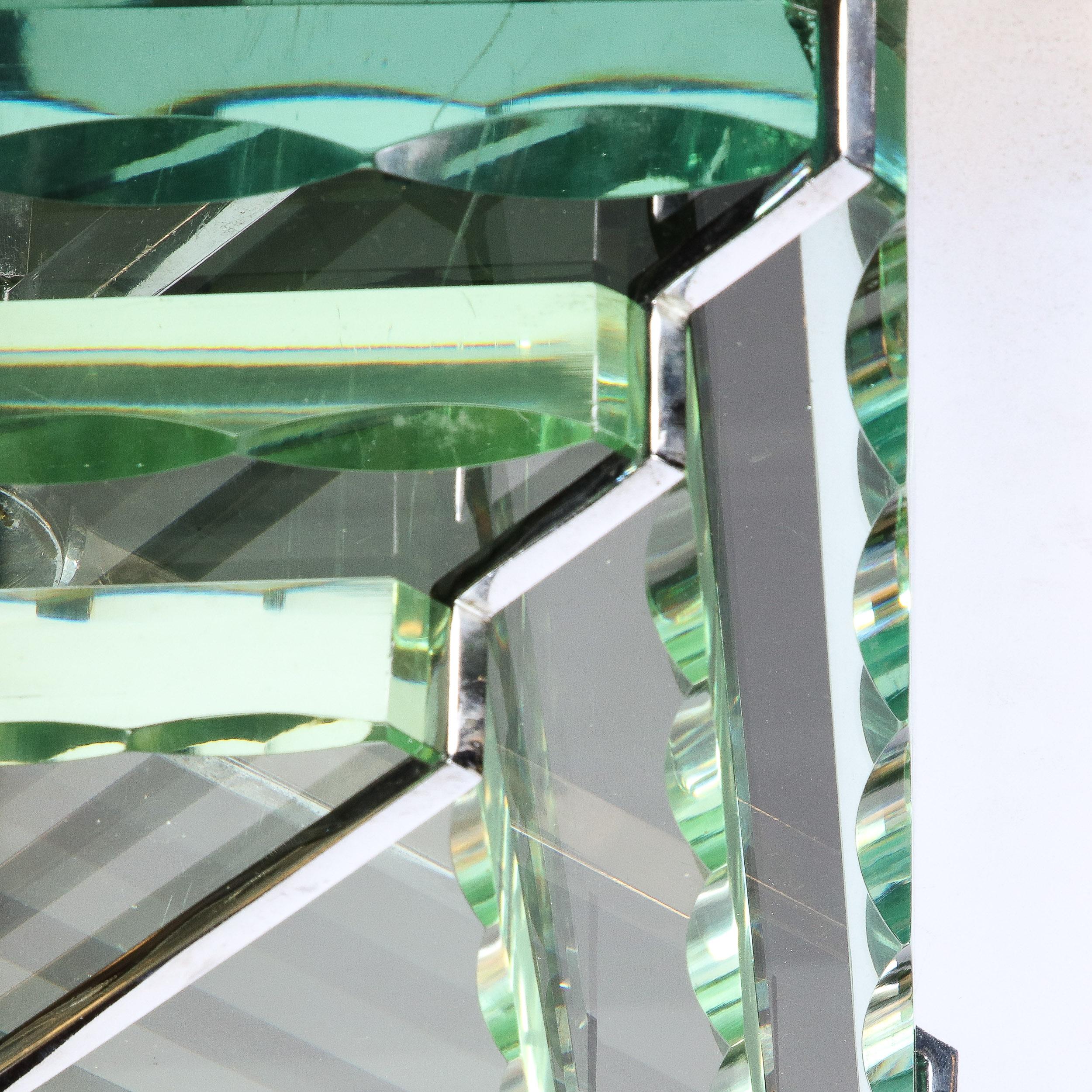 Art déco-Wolkenkratzer-Stil  Maschinenzeitalter  Kronleuchter aus poliertem Aluminium und Glas 2