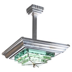 Art Deco Skyscraper Style  Machine Age  Polished Aluminum 
Glass Chandelier