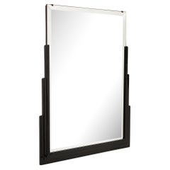 Art Deco Skyscraper Style Mirror in Black Lacquer w/ Beveled Detailing