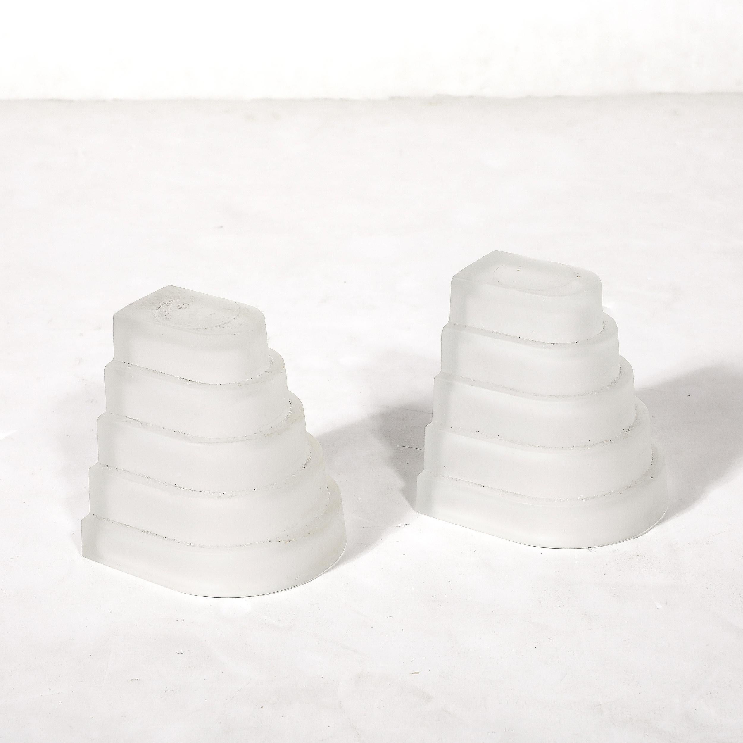 Art Deco Skyscraper Style Molded and Frosted Glass Bookends For Sale 6