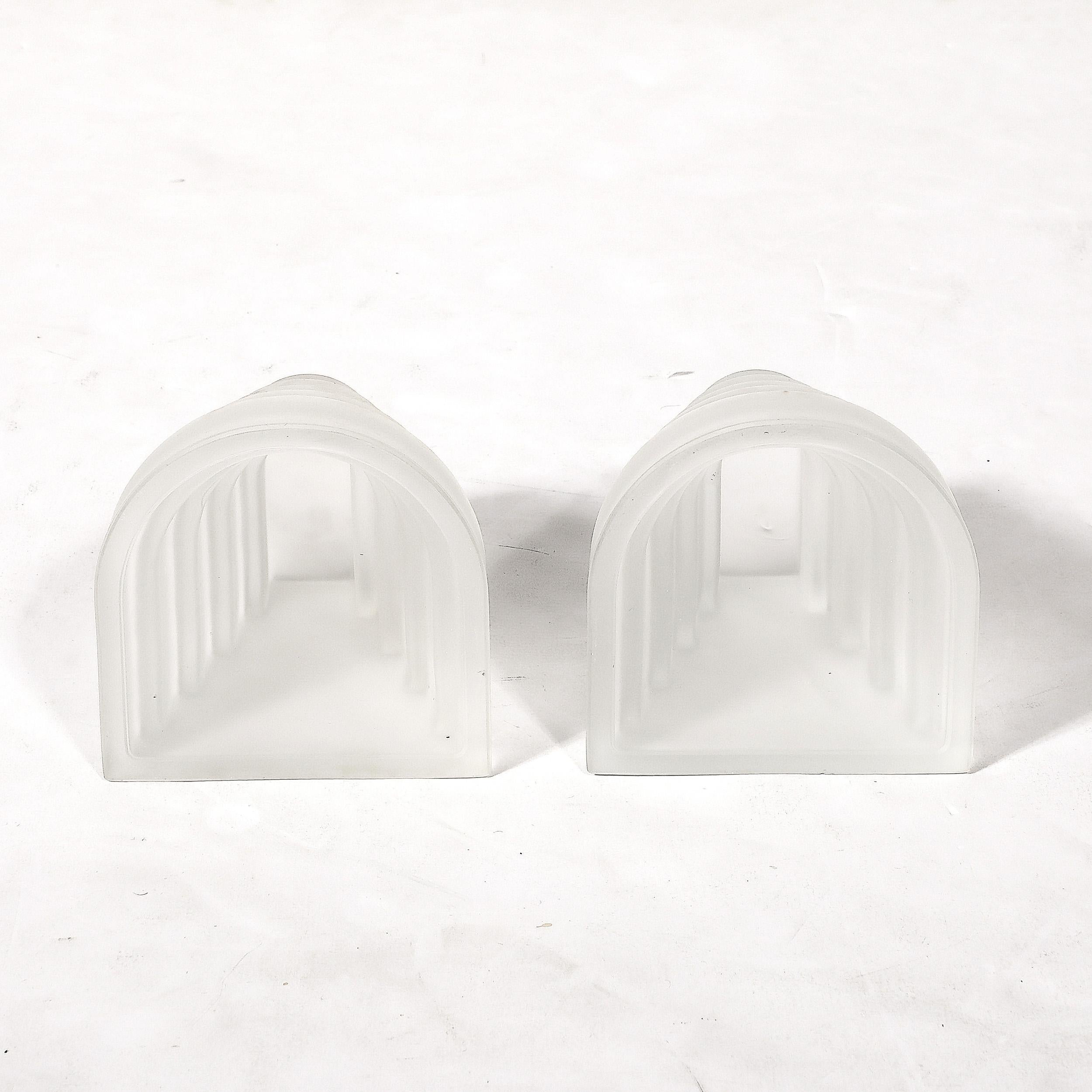 Art Deco Skyscraper Style Molded and Frosted Glass Bookends For Sale 7