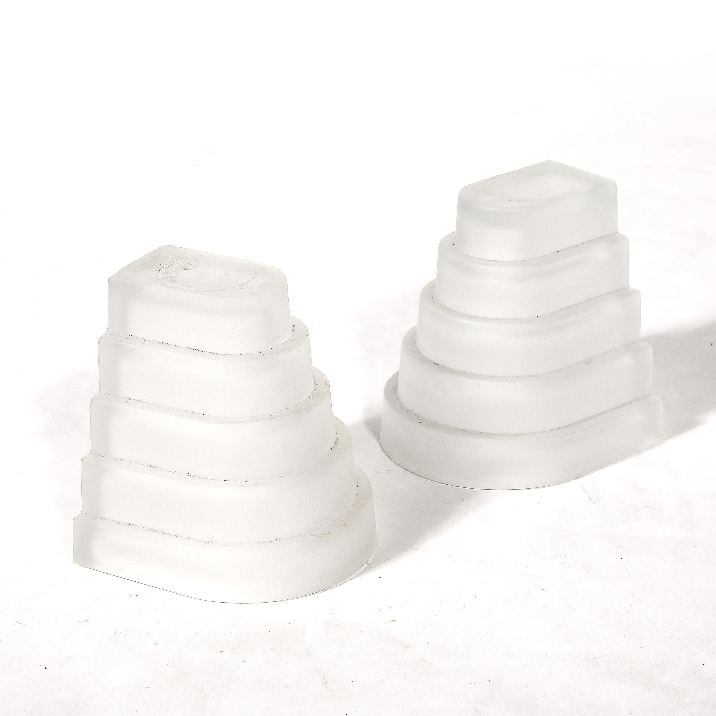 Art Deco Skyscraper Style Molded and Frosted Glass Bookends For Sale 1