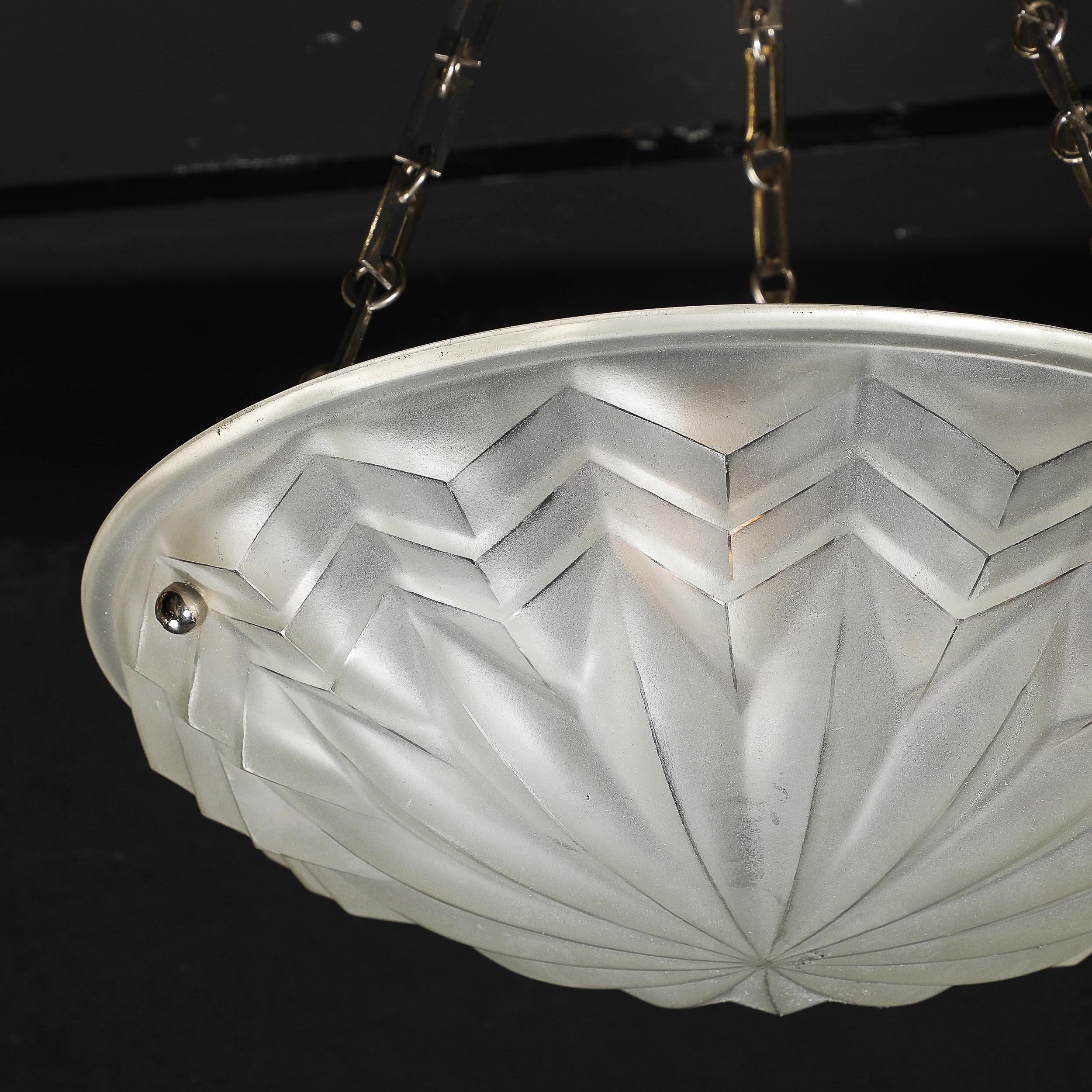 Art Deco Skyscraper Style Molded & Frosted Glass Pendant Chandelier 5