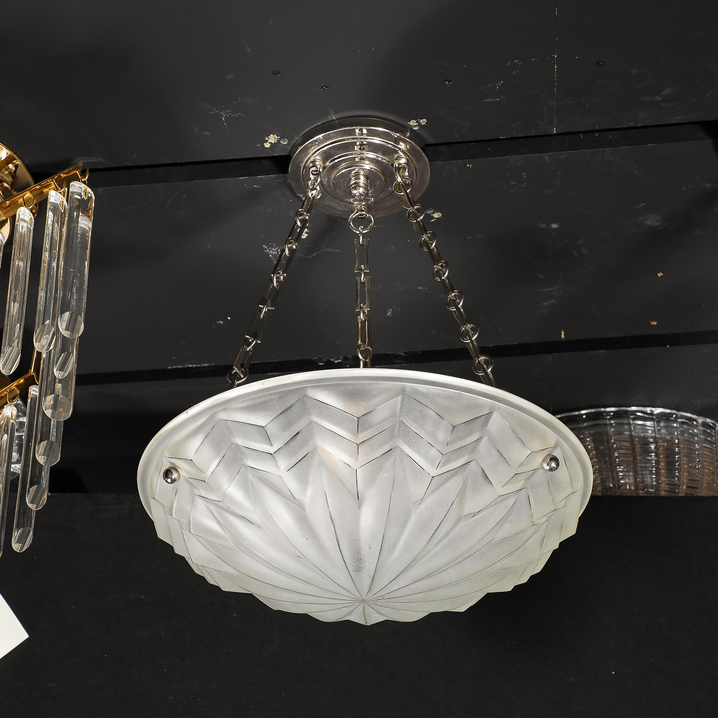 Art Deco Skyscraper Style Molded & Frosted Glass Pendant Chandelier 6