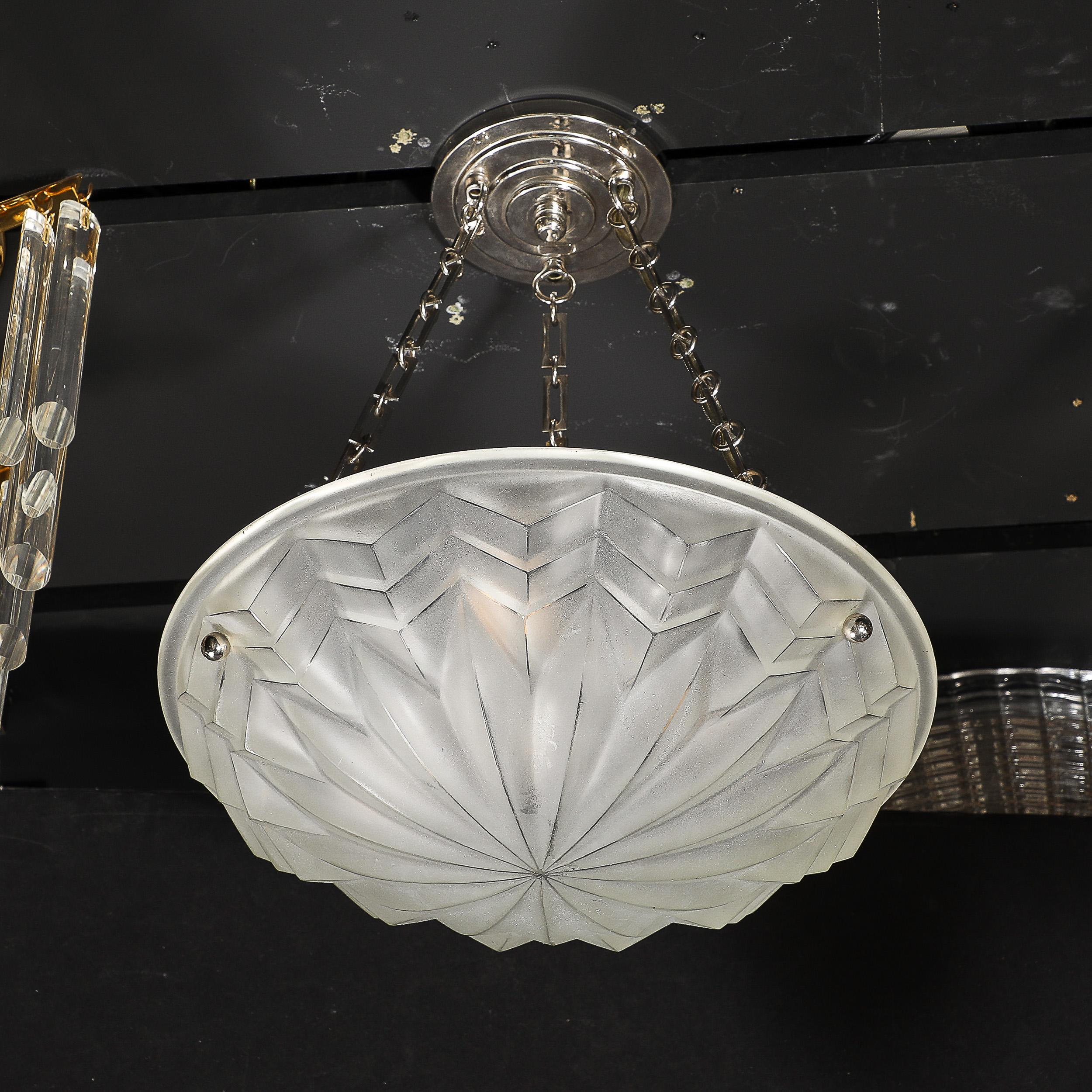 Art Deco Skyscraper Style Molded & Frosted Glass Pendant Chandelier 9