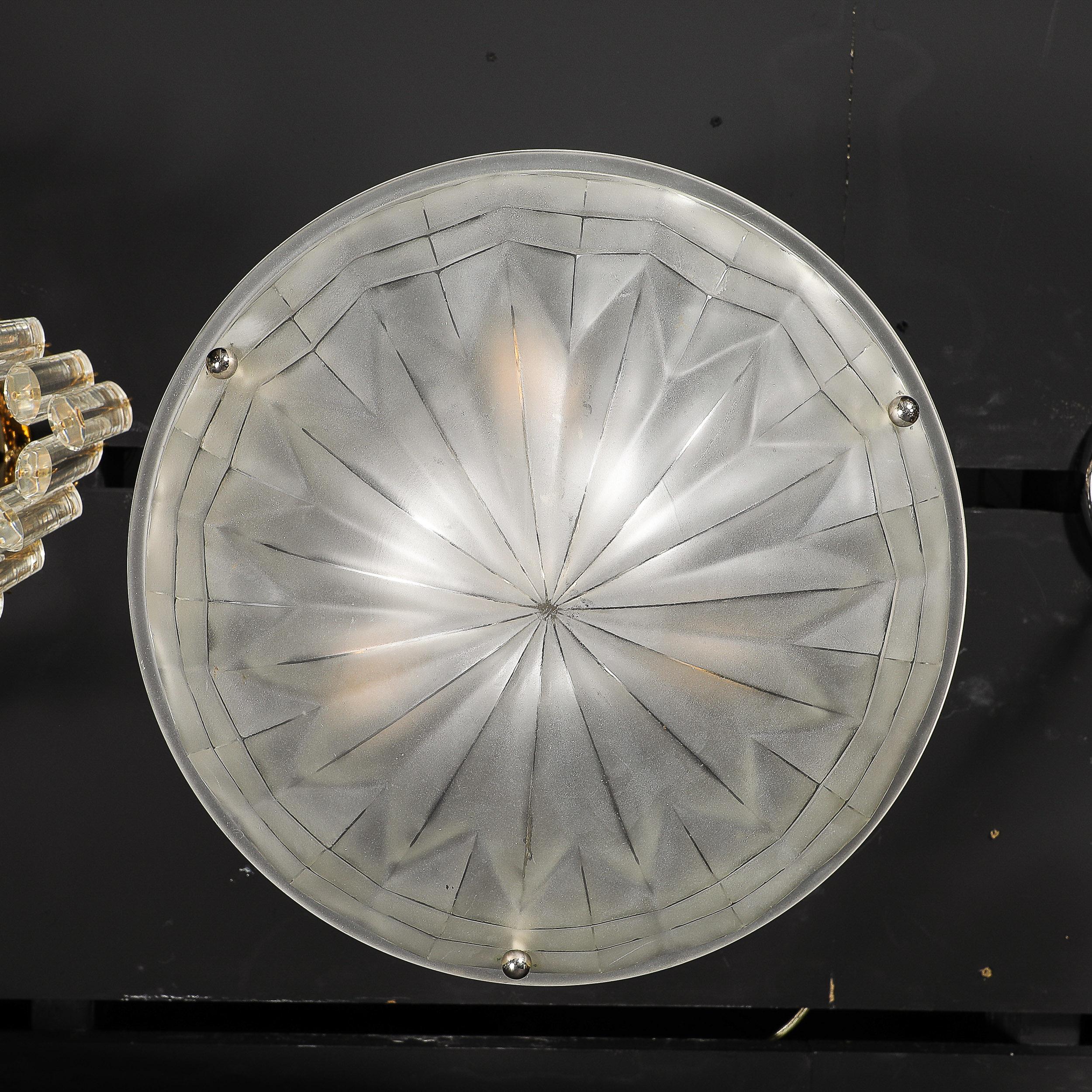 Art Deco Skyscraper Style Molded & Frosted Glass Pendant Chandelier 12