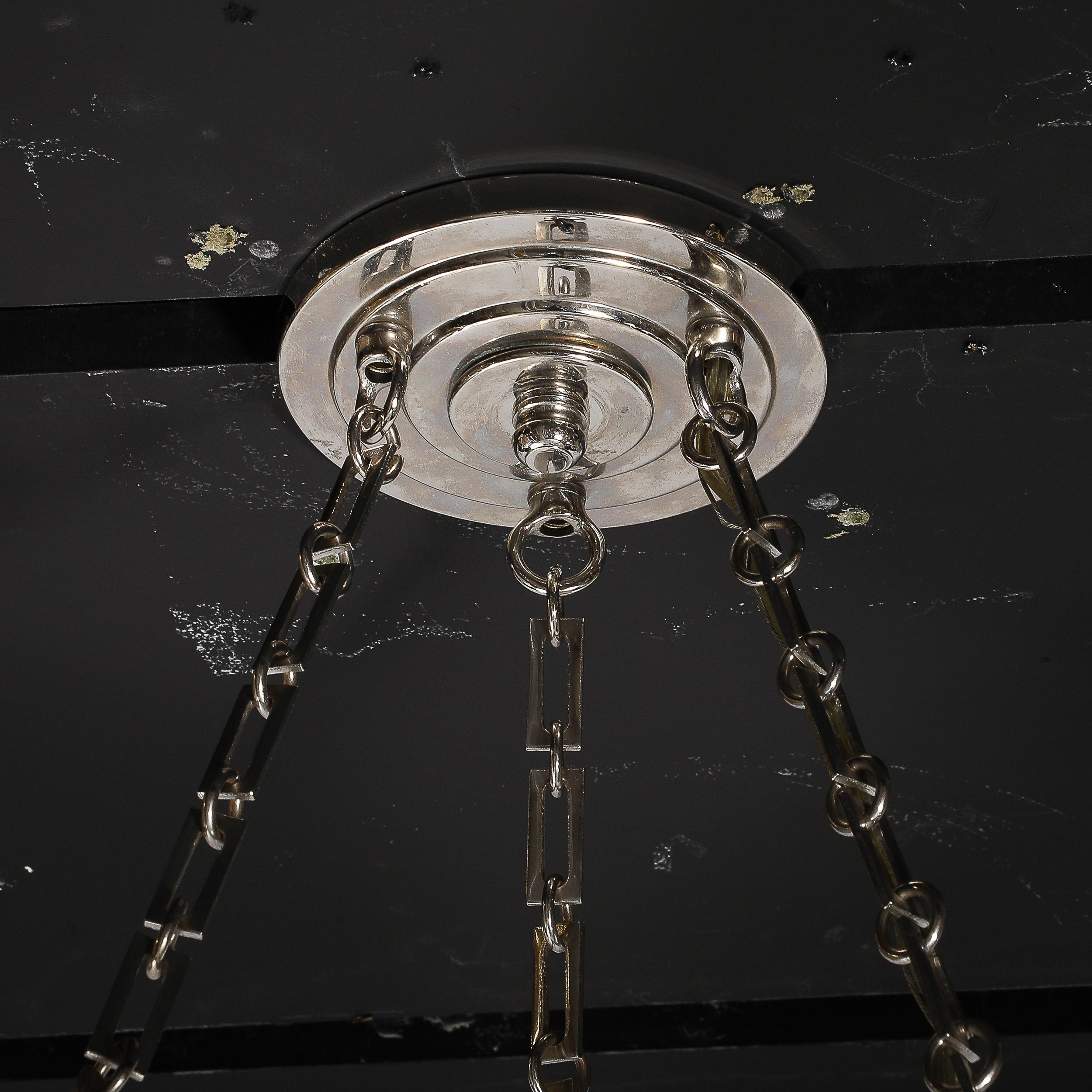 Blown Glass Art Deco Skyscraper Style Molded & Frosted Glass Pendant Chandelier