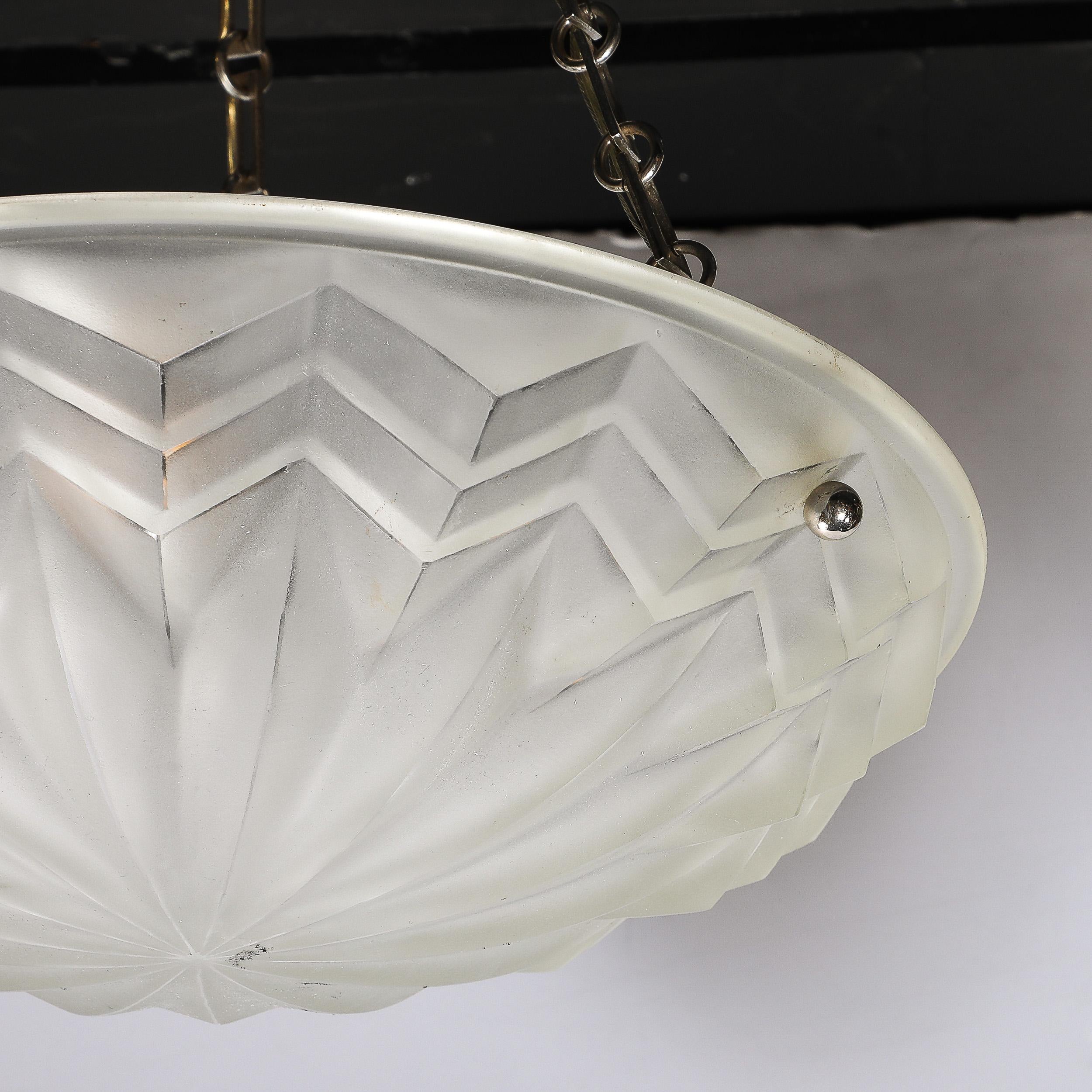 Art Deco Skyscraper Style Molded & Frosted Glass Pendant Chandelier 1