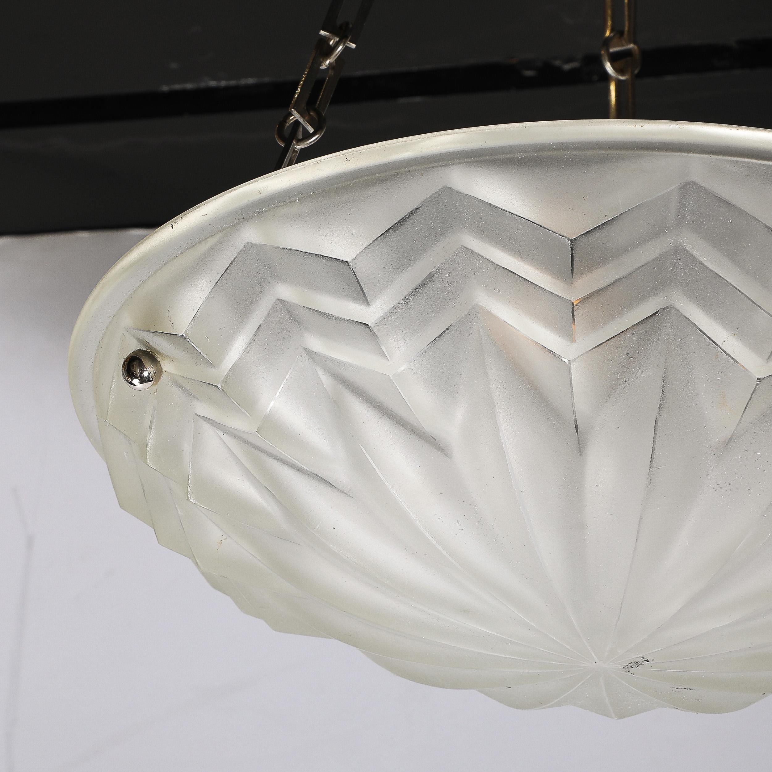 Art Deco Skyscraper Style Molded & Frosted Glass Pendant Chandelier 2