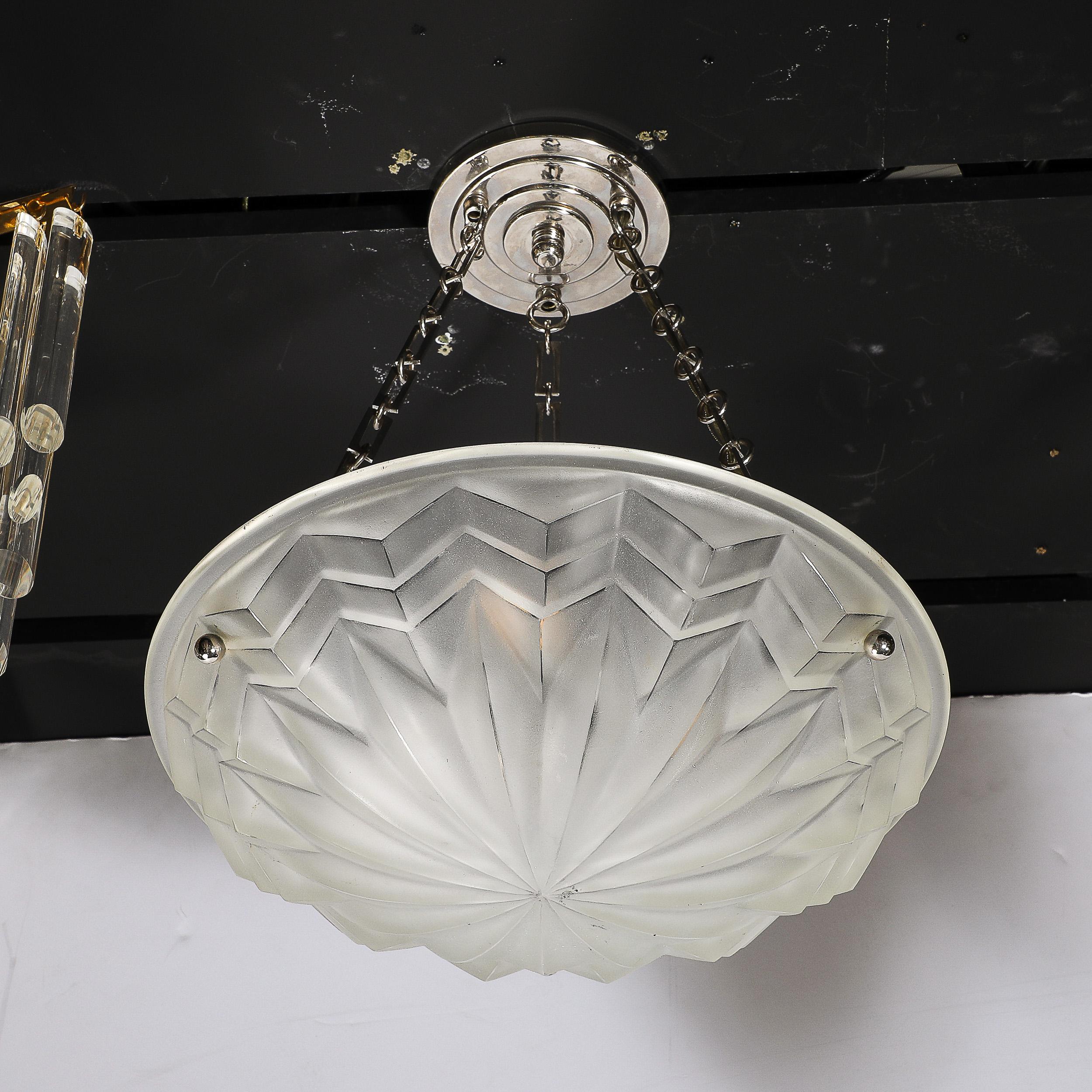 Art Deco Skyscraper Style Molded & Frosted Glass Pendant Chandelier 3