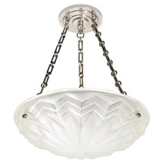 Art Deco Skyscraper Style Molded & Frosted Glass Pendant Chandelier
